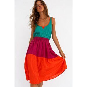 NEW ALLEN B dress sundress colorblock 16 sleeveless blouson casual 90s Y2K